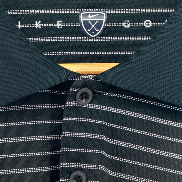 Nike Golf Men XXL Black White Striped Short Sleeve Polo Shirt Casual Lightweight - Picture 2 of 7